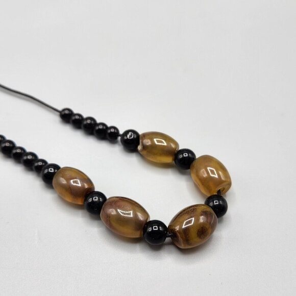 Beaded Choker Necklace Black Brown Strung Y2K Boho Gradient 15.5" - Picture 2 of 6